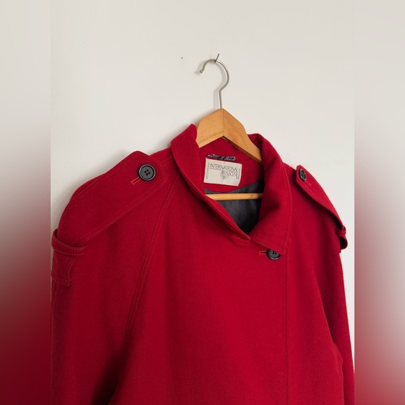 Vintage Red Wool Coat Long Maxi Trench - Picture 4 of 12